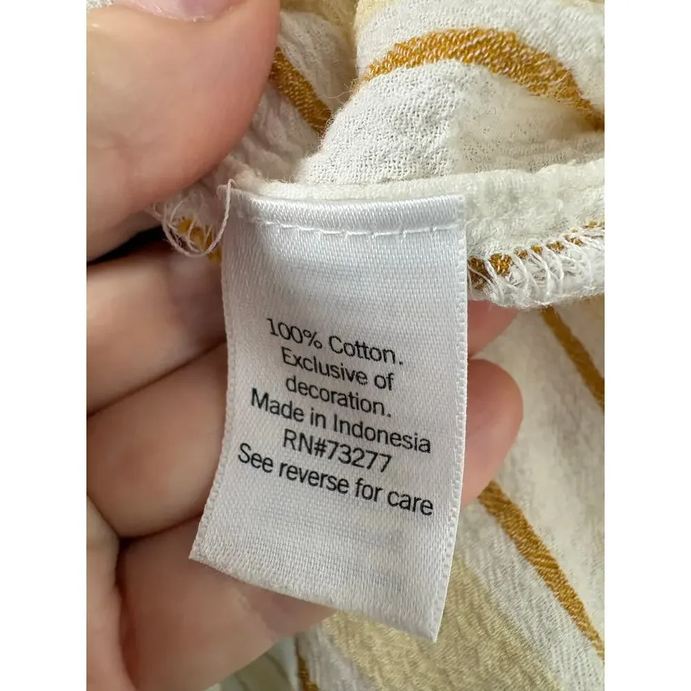 LC Lauren Conrad Striped Square Neck Lace Blouse Boho Yellow Cream Coquette L - Picture 4 of 4